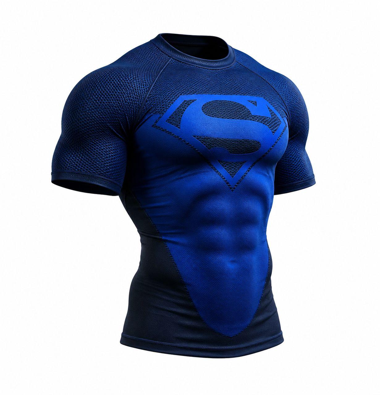 【×Superman】 コンプレッションT Blue M 筋トレ Superman Blue Compression T-Shirt | Athletic Fit Gym & Casual Wear